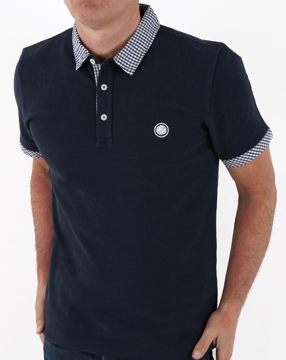 Pretty Green Gingham Collar Polo Shirt Navy - Image 4