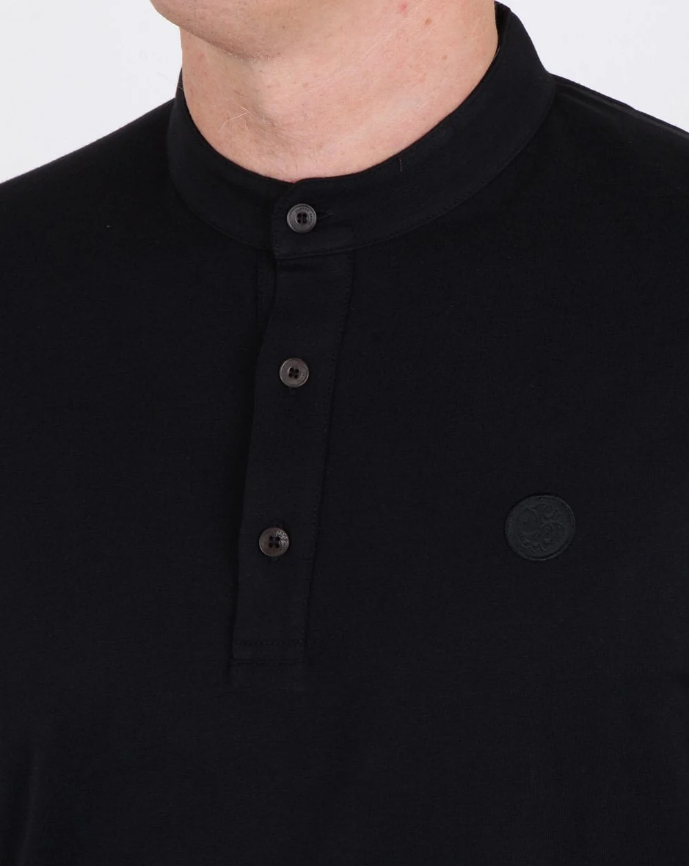 Pretty Green Gracott Grandad Polo Shirt Black - Image 3