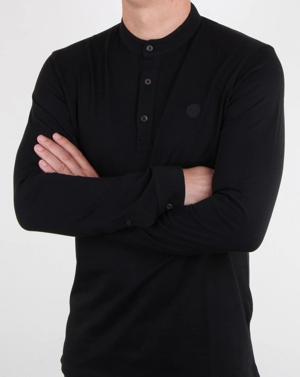 Pretty Green Gracott Grandad Polo Shirt Black - Image 4