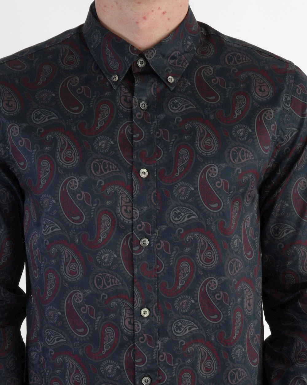 Pretty Green Hamilton Paisley Shirt Burgundy - Image 3