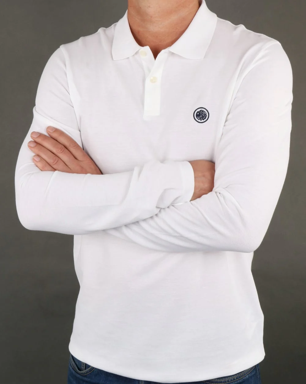 Pretty Green Hartford Long Sleeve Polo Shirt White - Image 3