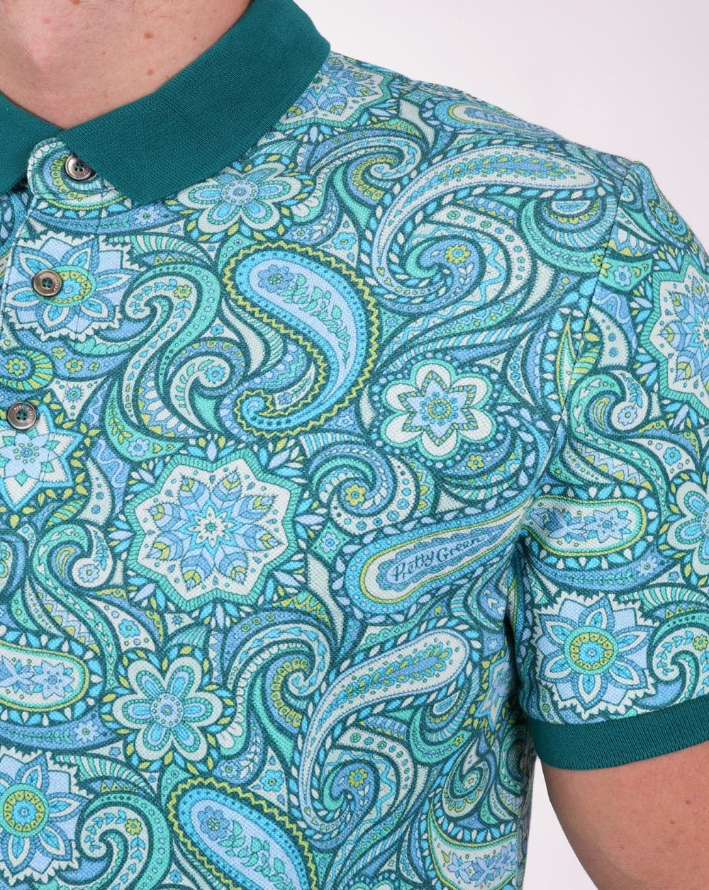 Pretty Green Itchycoo Paisley Polo Green - Image 3