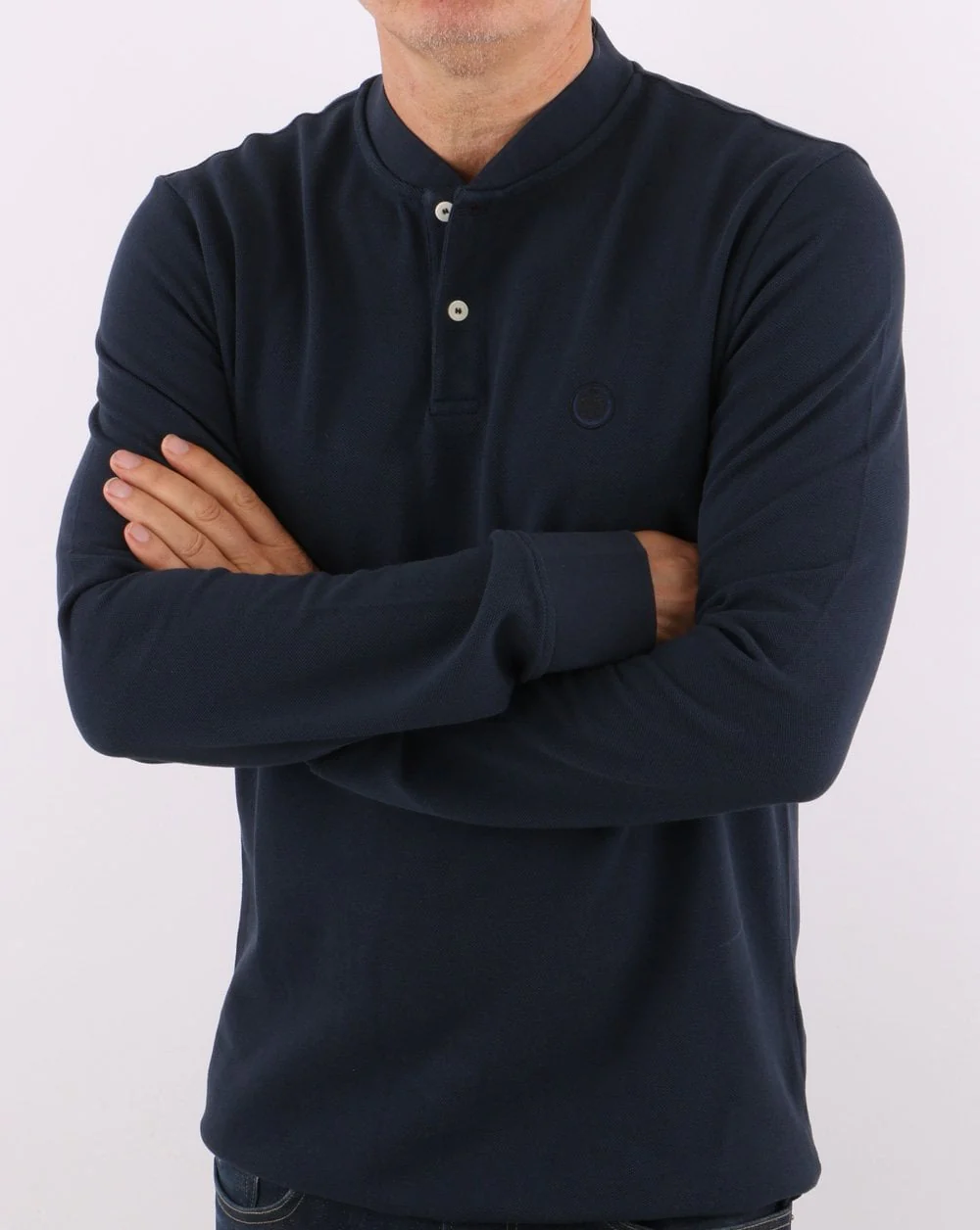 Pretty Green Long Sleeve Bomber Polo Navy - Image 2