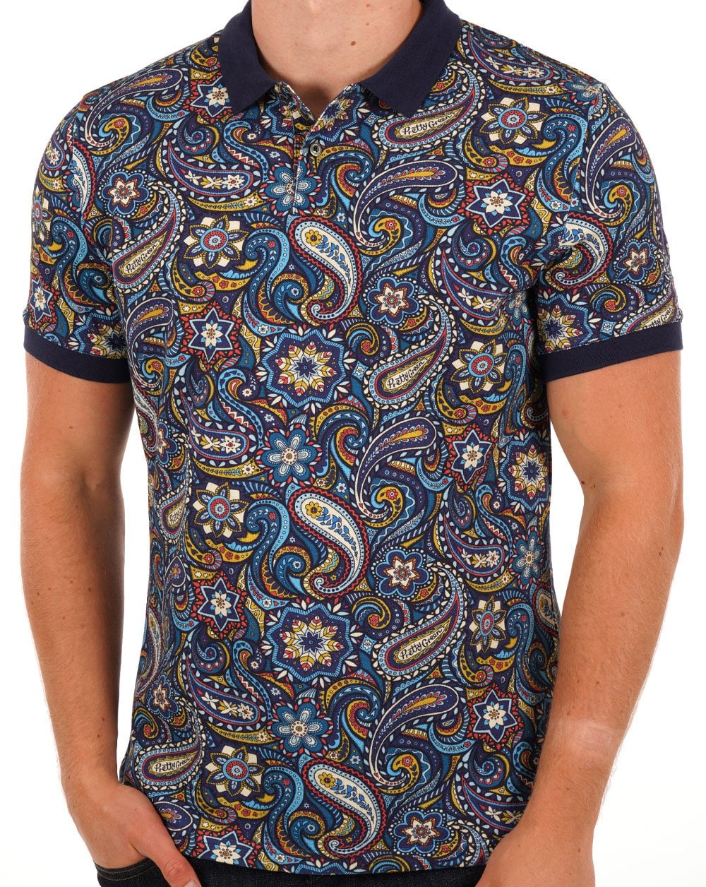 Pretty Green Marriot Paisley Polo Blue - Image 3
