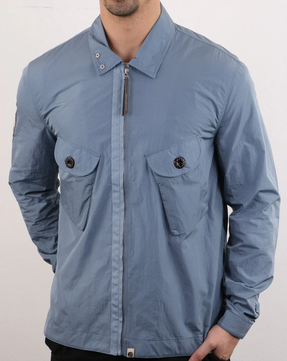 Pretty Green Metal Zip Jacket Blue - Image 3
