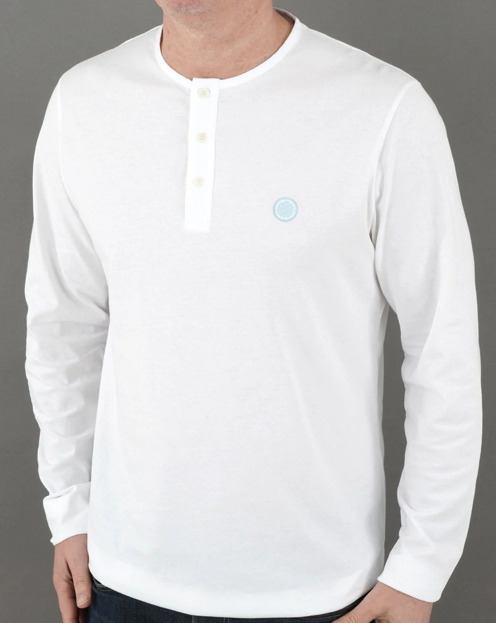 Pretty Green Poplin Grandad LS T-shirt White