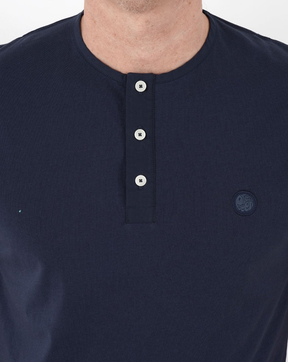 Pretty Green Poplin Grandad T-shirt Navy - Image 2