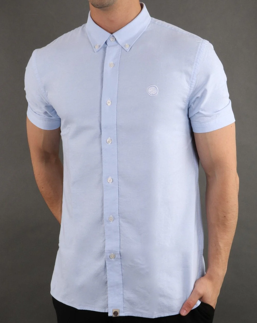Pretty Green S/Sleeve Oxford Shirt Blue - Image 2