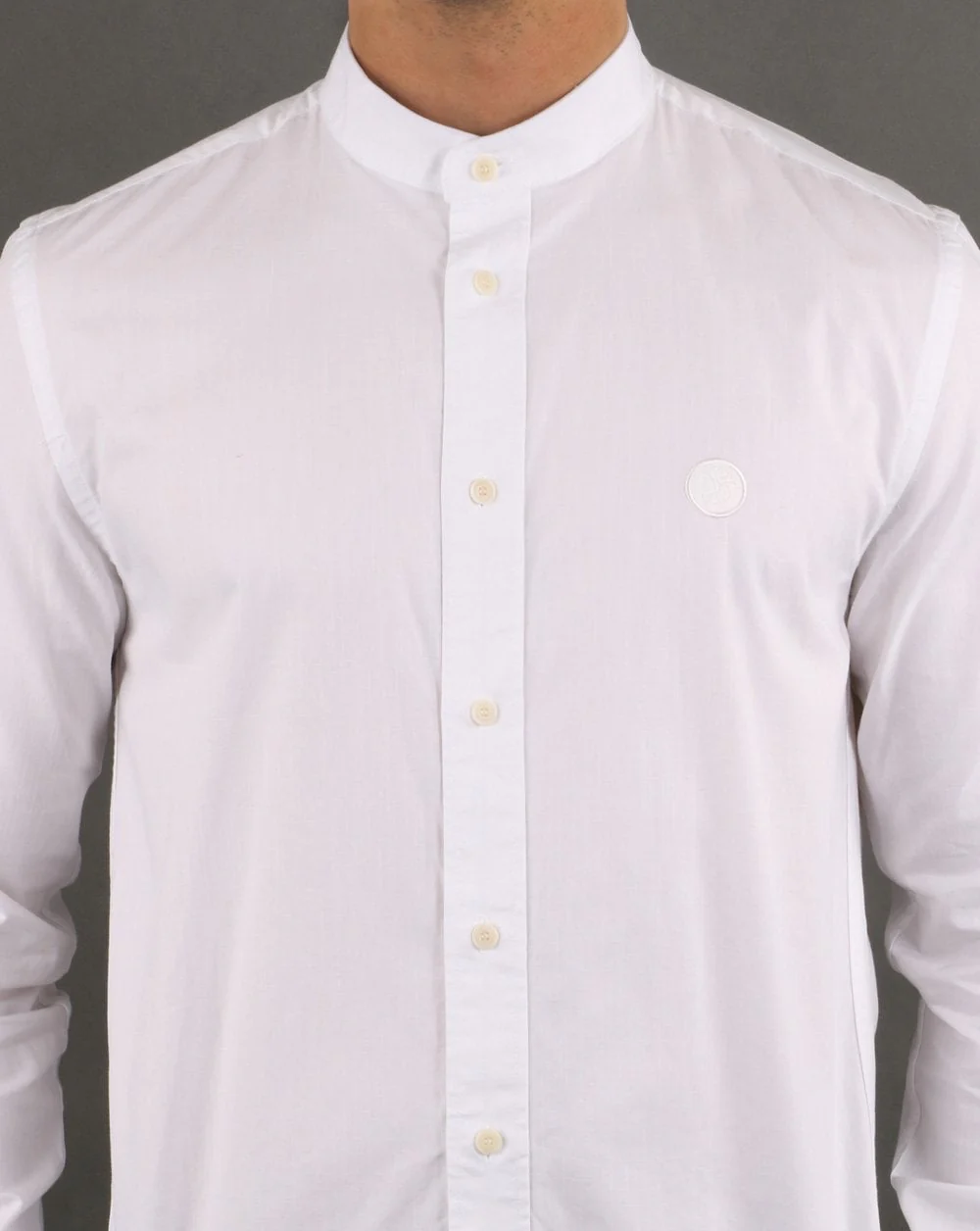 Pretty Green Slim Fit Collarless Shirt White - Image 3