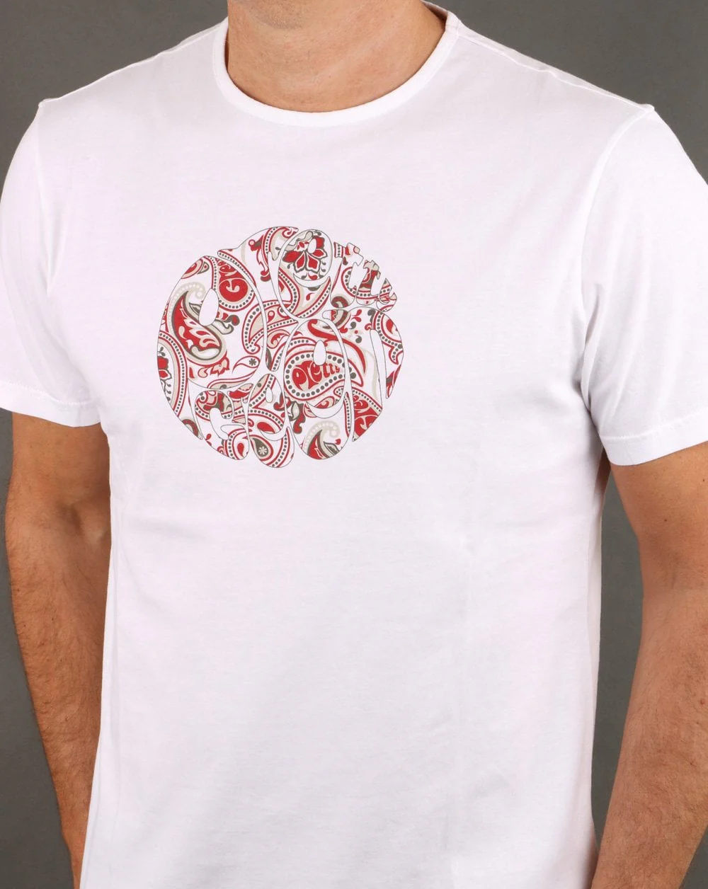 Pretty Green Thornley Paisley Logo T Shirt White/red - Image 3