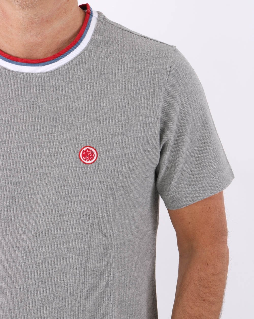 Pretty Green Tilby Neck Stripe T-shirt Light Grey - Image 3