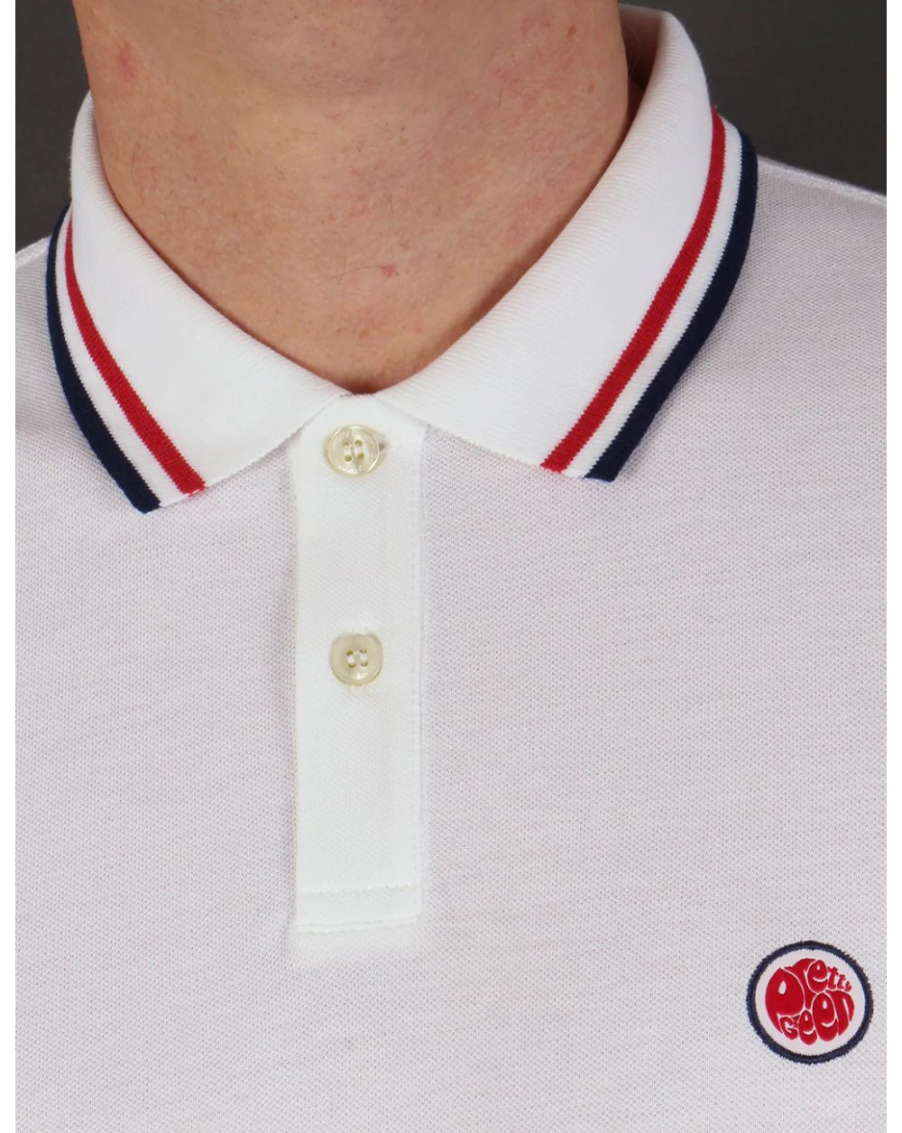 Pretty Green Tipped Long Sleeve Polo Shirt White - Image 2