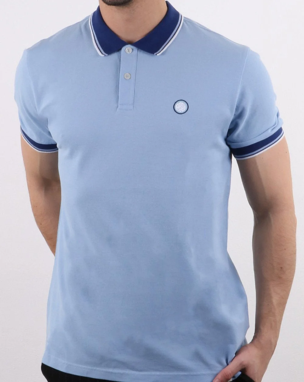 Pretty Green Tipped Pique Polo Shirt Light Blue - Image 2