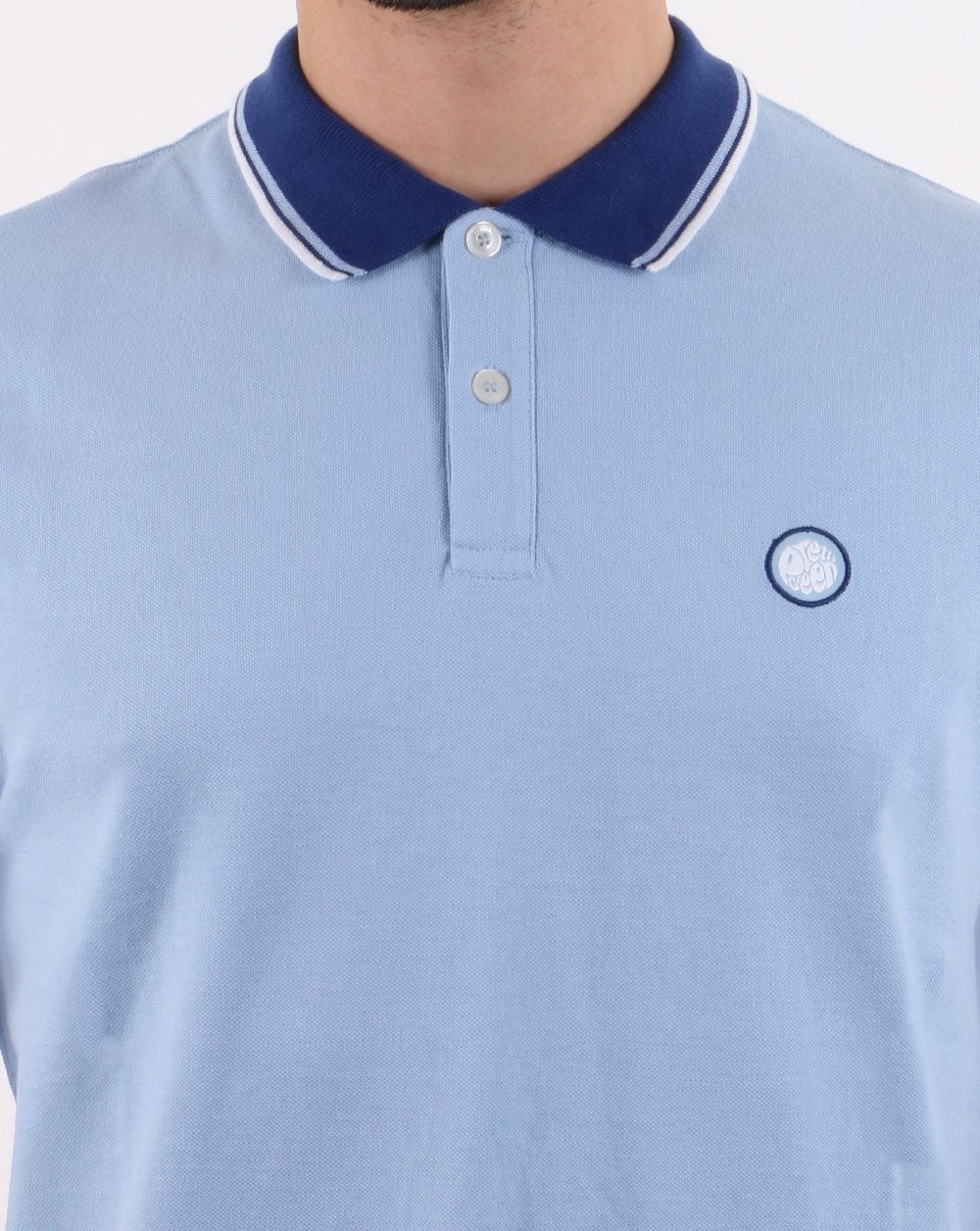 Pretty Green Tipped Pique Polo Shirt Light Blue - Image 3