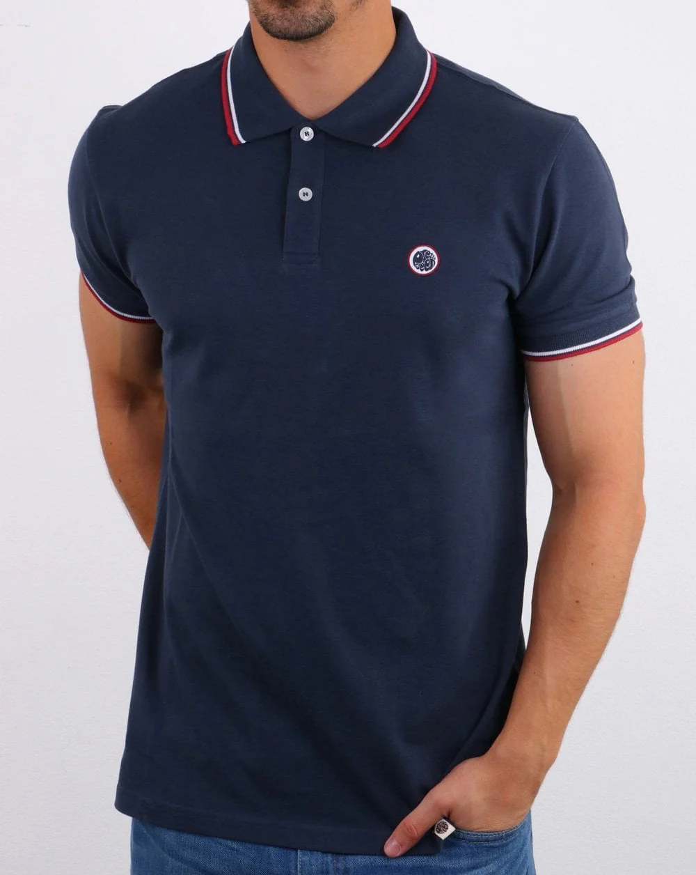 Pretty Green Tipped Polo Shirt Navy - Image 2