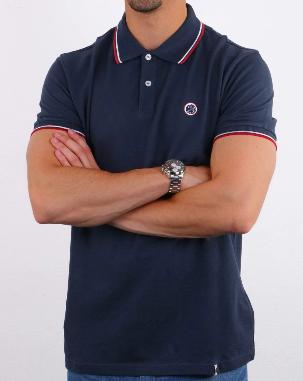 Pretty Green Tipped Polo Shirt Navy - Image 3