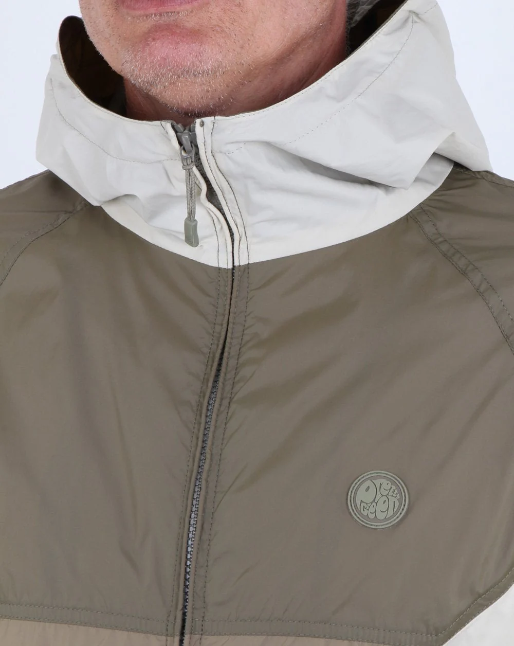 Pretty Green Zip Through Hooded Contrast Jacket Khaki - Image 3