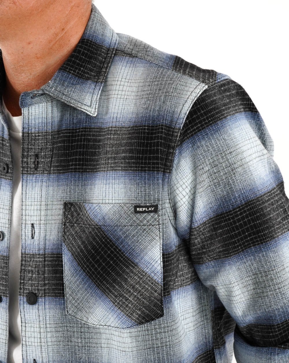 Replay Checked Flannel Shirt Black/White/Blue - Image 3
