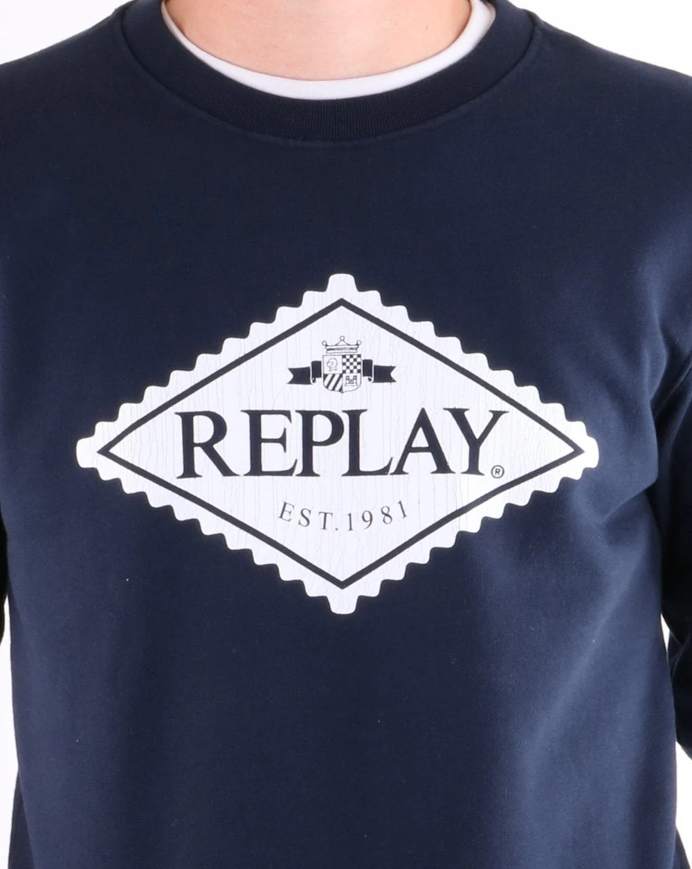 Replay Logo Sweatshirt Navy - Image 3