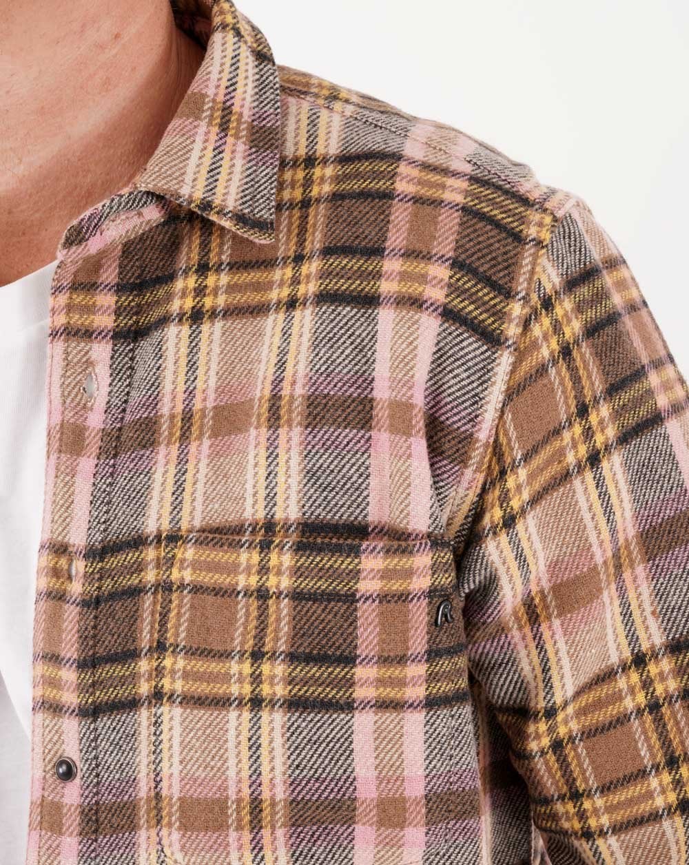 Replay Wool Blend Check Shirt Nut/Ivory/Rose - Image 4