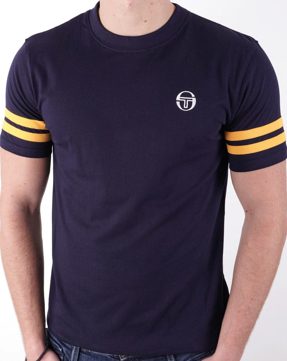 Sergio Tacchini 2 Stripe T Shirt Navy Gold