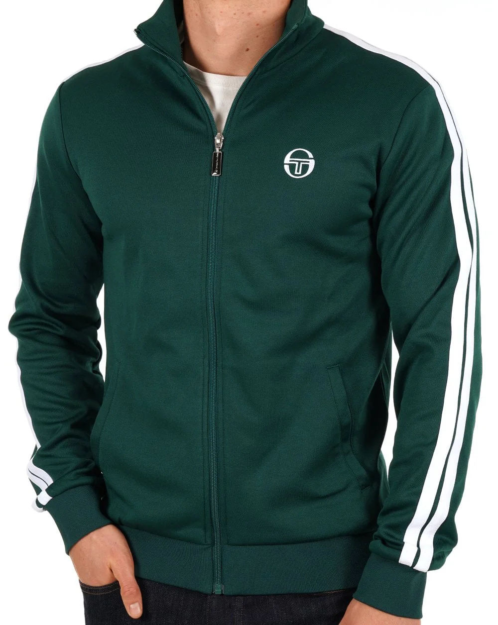 Sergio Tacchini 2 Stripe Track Top Green White - Image 3