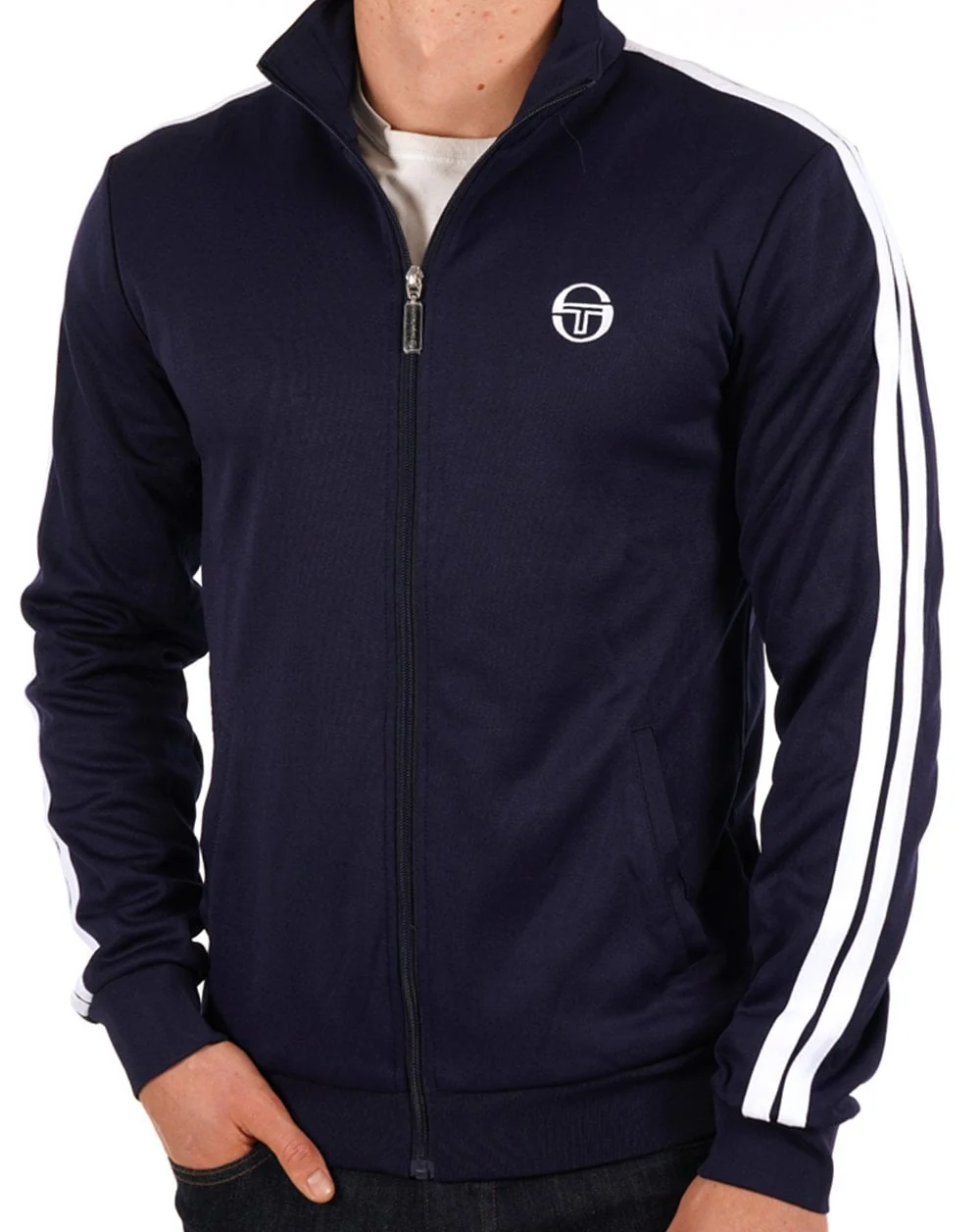 Sergio Tacchini 2 Stripe Track Top Navy White - Image 3
