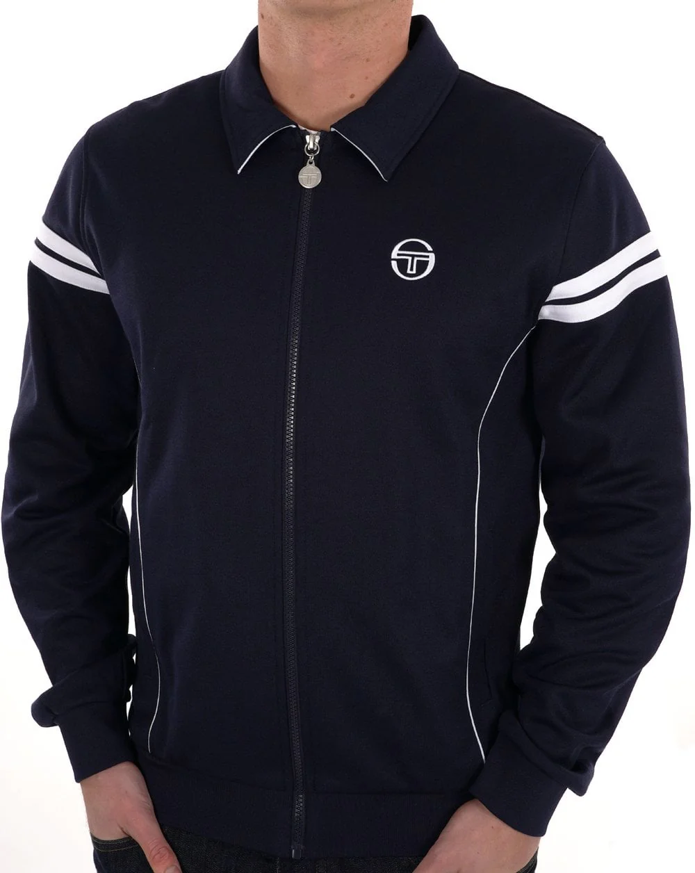 Sergio Tacchini 70s Track Top Navy Blue/White - Image 2