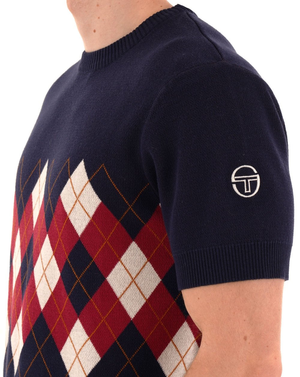 Sergio Tacchini Argyle Diamond Crew Knit Tee Navy - Image 2