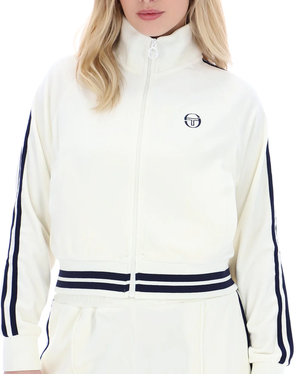 Sergio Tacchini Carmella Velour Track Top Gardenia/Navy Blue - Image 2