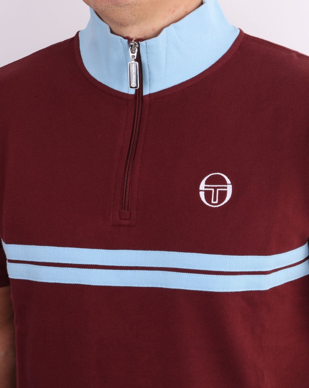 Sergio Tacchini Dallas 1/4 Zip Polo Shirt - Claret/Sky - Image 2
