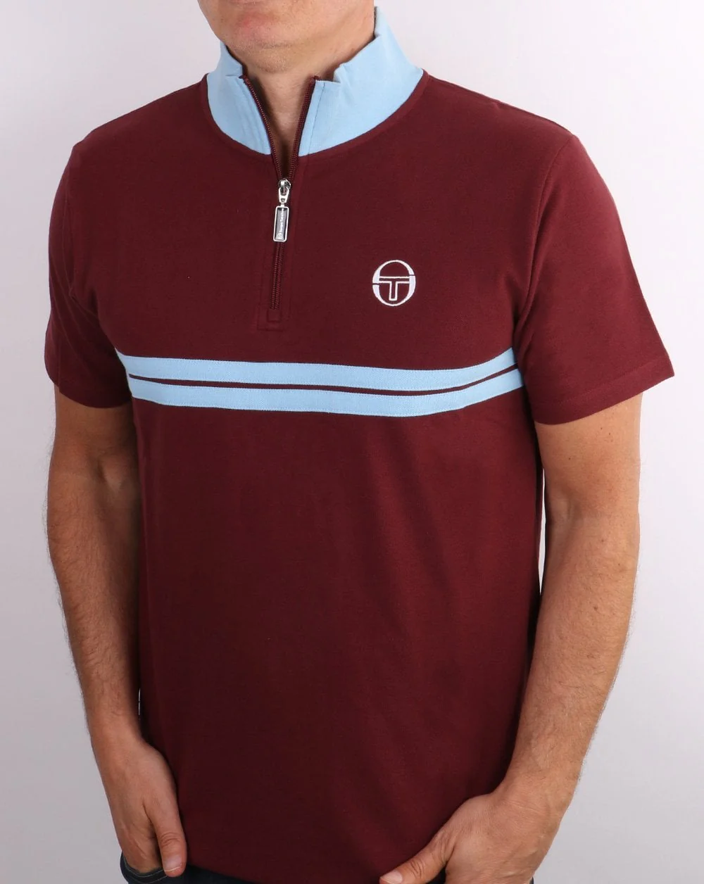 Sergio Tacchini Dallas 1/4 Zip Polo Shirt - Claret/Sky - Image 4