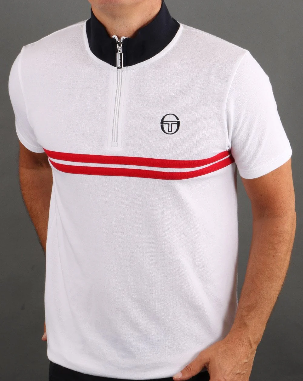 Sergio Tacchini Dallas 1/4 Zip Polo Shirt White/Red/Navy - Image 2