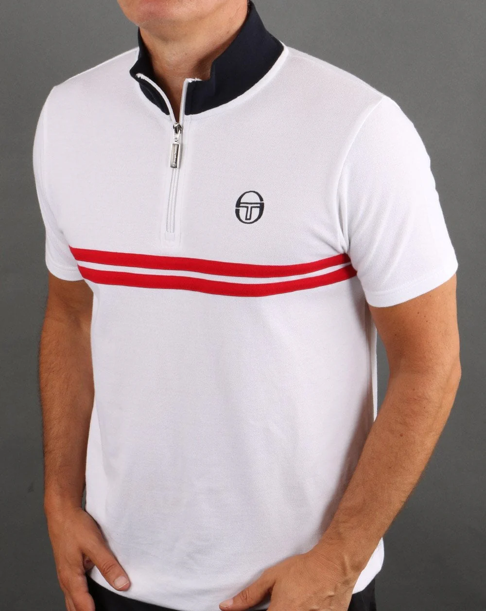 Sergio Tacchini Dallas 1/4 Zip Polo Shirt White/Red/Navy - Image 3