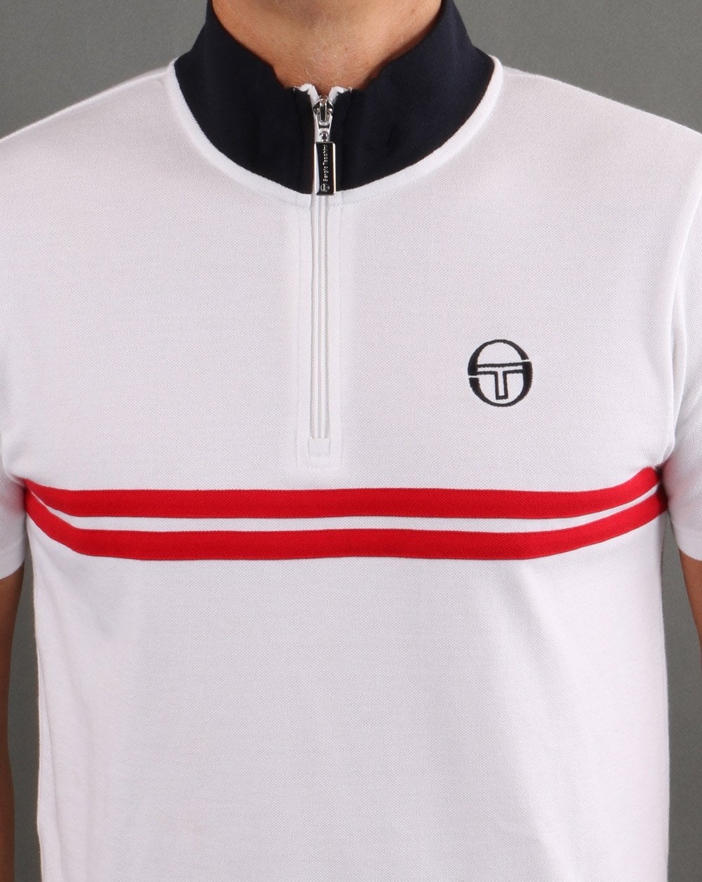 Sergio Tacchini Dallas 1/4 Zip Polo Shirt White/Red/Navy - Image 4