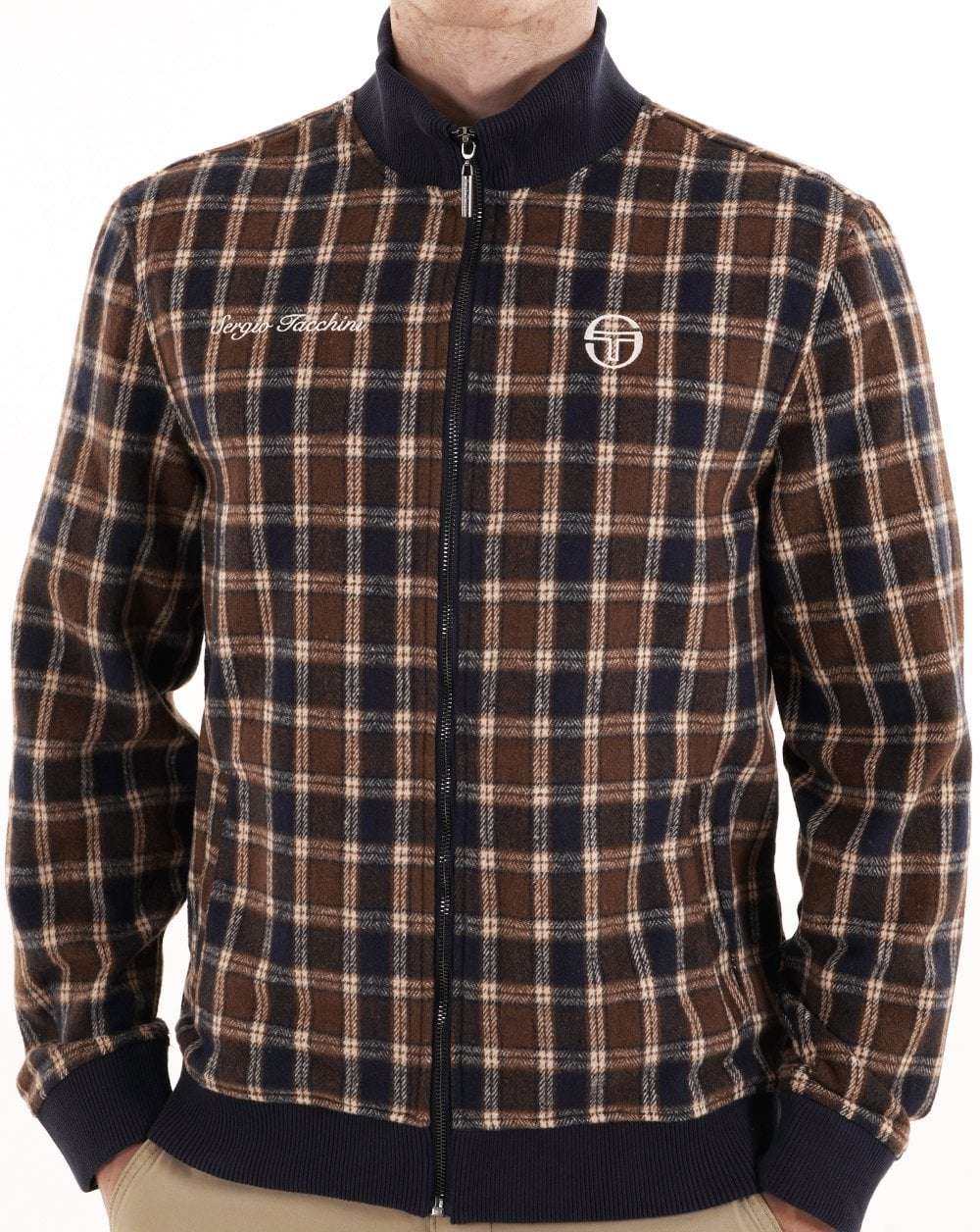 Sergio Tacchini Funnel Neck Jacket Navy Check - Image 2