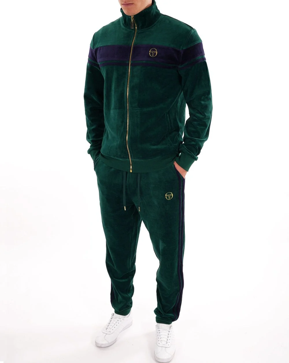 Sergio Tacchini Masters Velour Track Top Green / Navy - Image 4