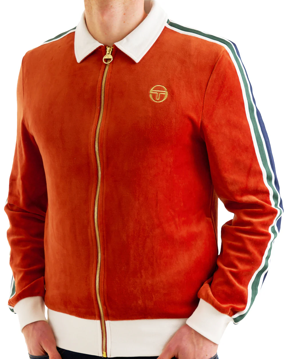 Sergio Tacchini Monte Velour Track Top Burnt Orange/Gardenia - Image 3