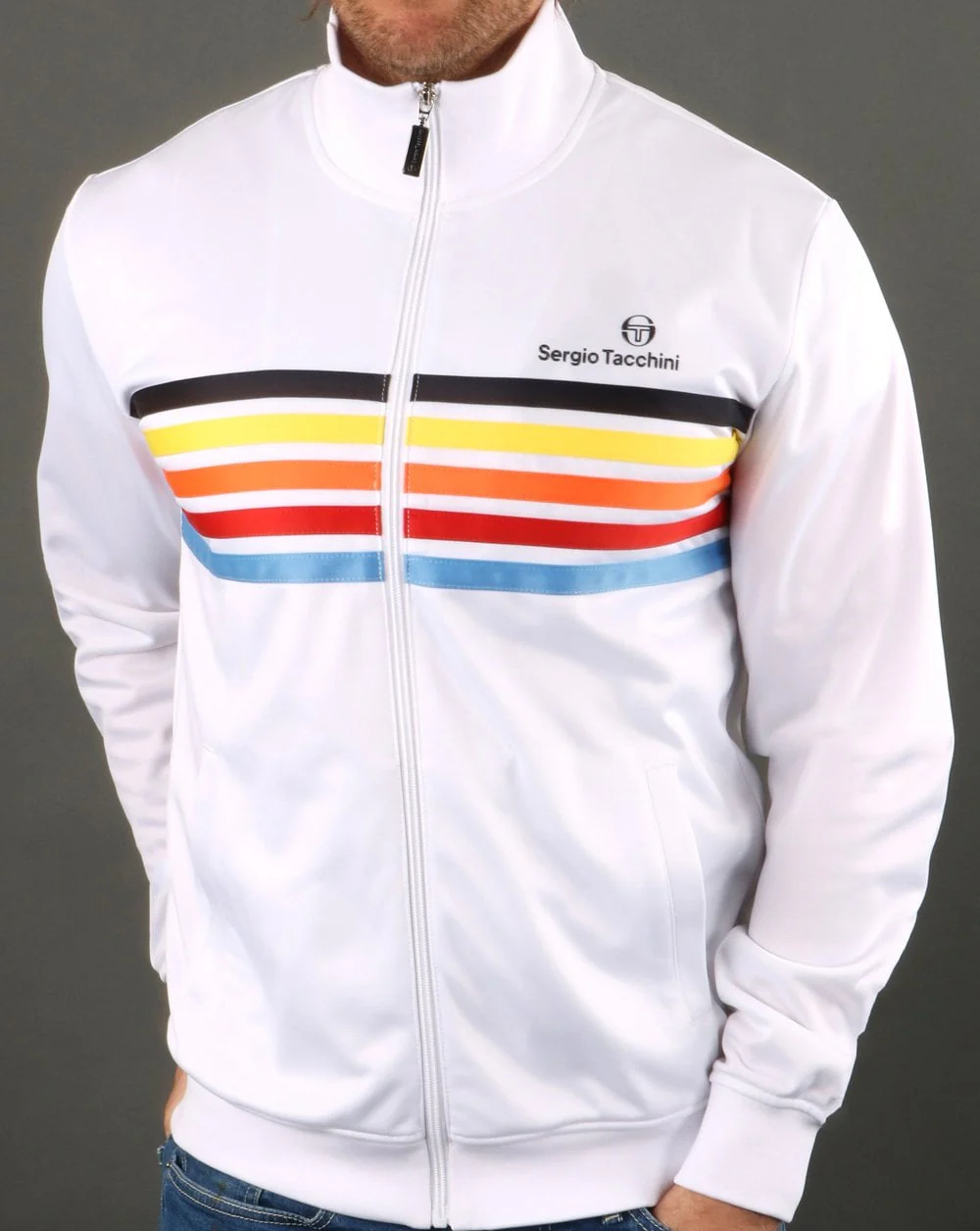 Sergio Tacchini Multi Stripe Track Top White - Image 2