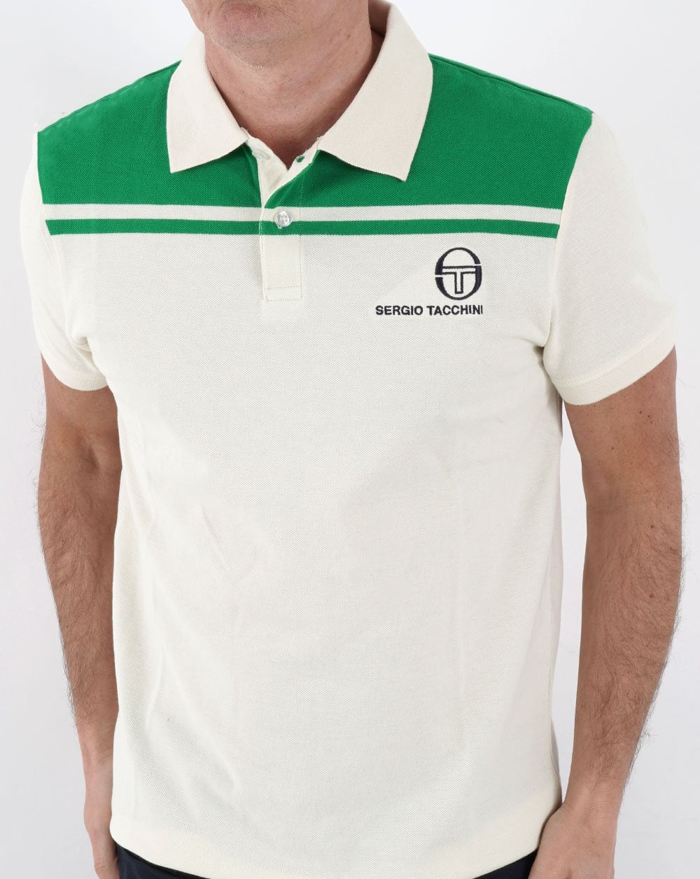 Sergio Tacchini New Young Line Polo Shirt Off White/Green - Image 3