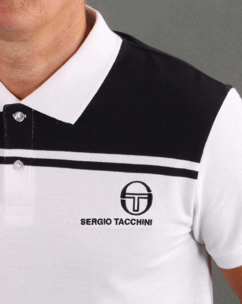 Sergio Tacchini New Young Line Polo Shirt White/Navy - Image 2