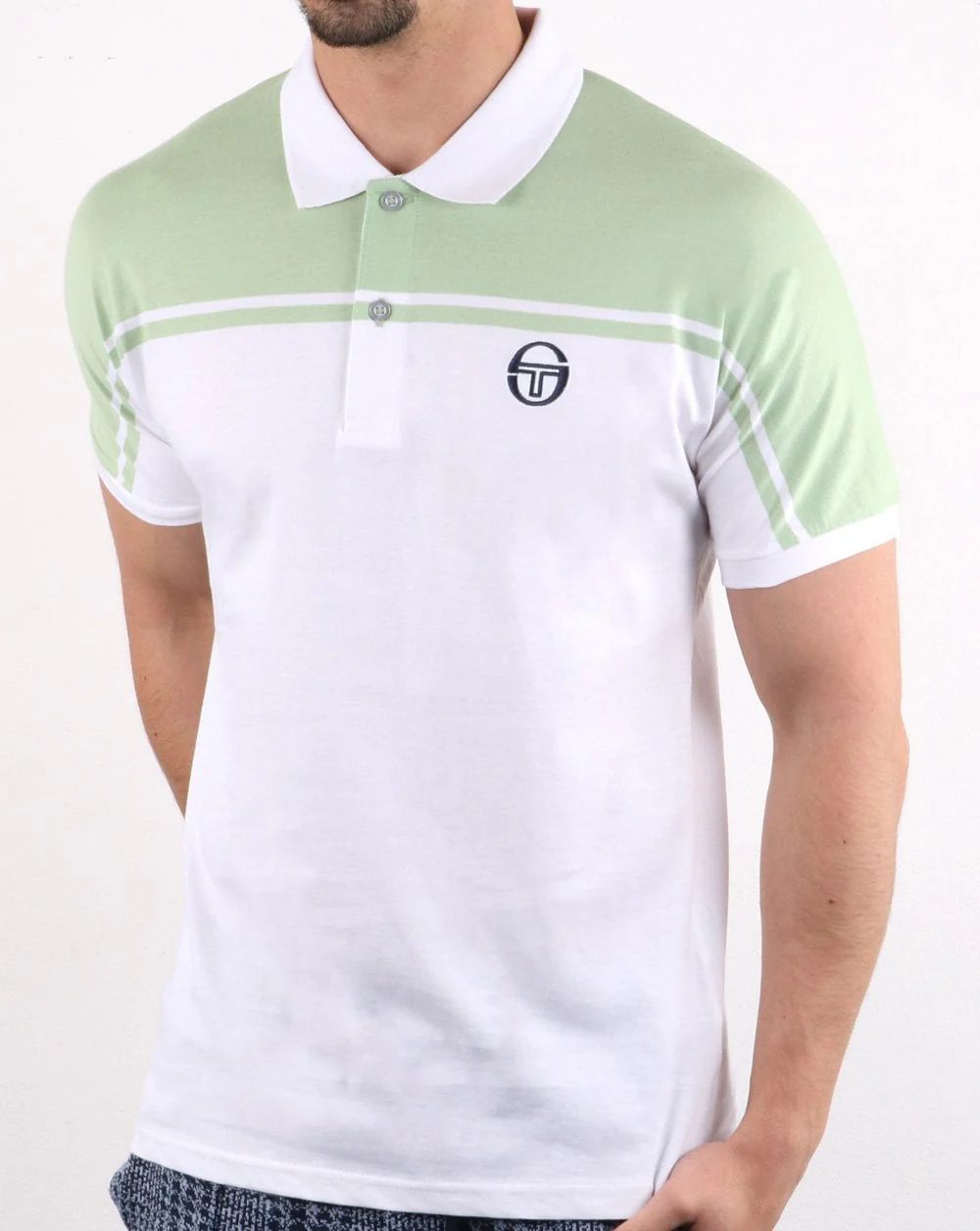Sergio Tacchini New Young Line Polo Shirt White/ Pale Green - Image 2