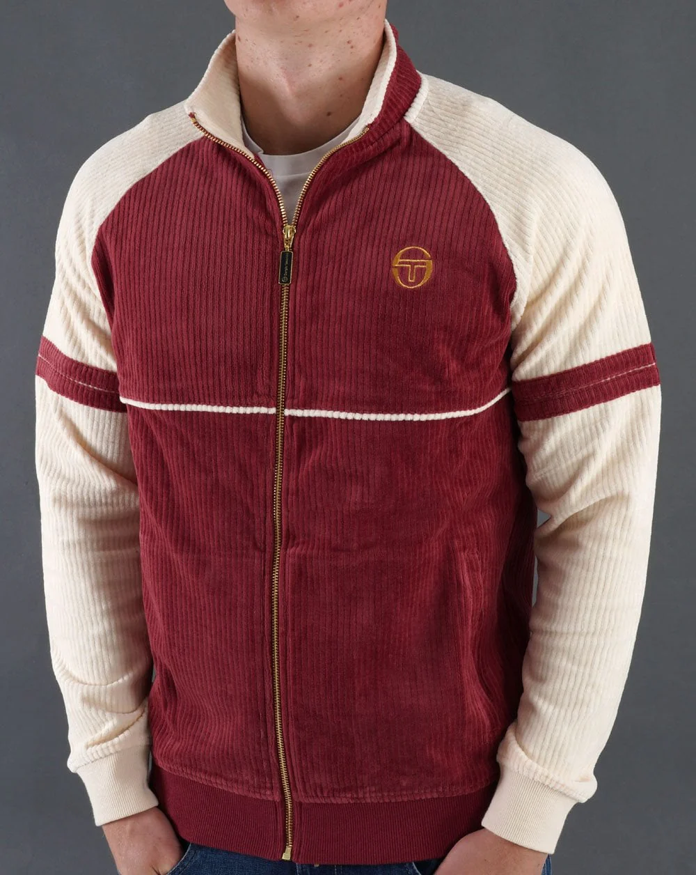 Sergio Tacchini Orion Rib Velour Track Top Burg Red / Off White - Image 5