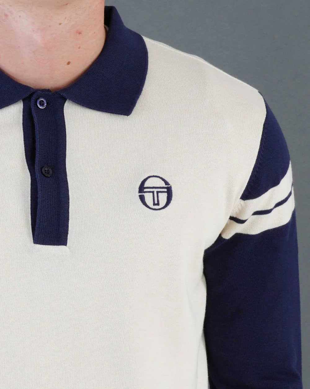 Sergio Tacchini Ravi LS Knitted Polo Buttercream/Navy - Image 2