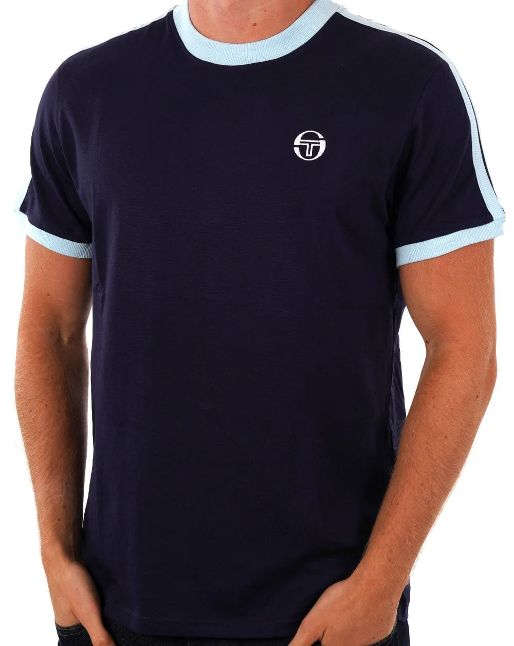 Sergio Tacchini Retro T Shirt Navy Sky - Image 2