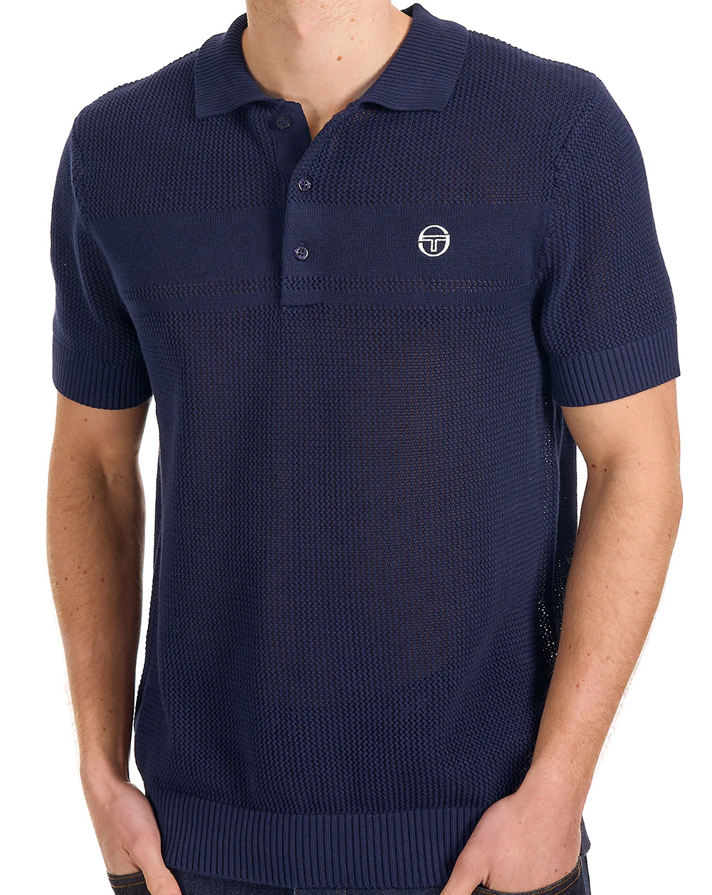 Sergio Tacchini Textured Knit Polo Navy - Image 3