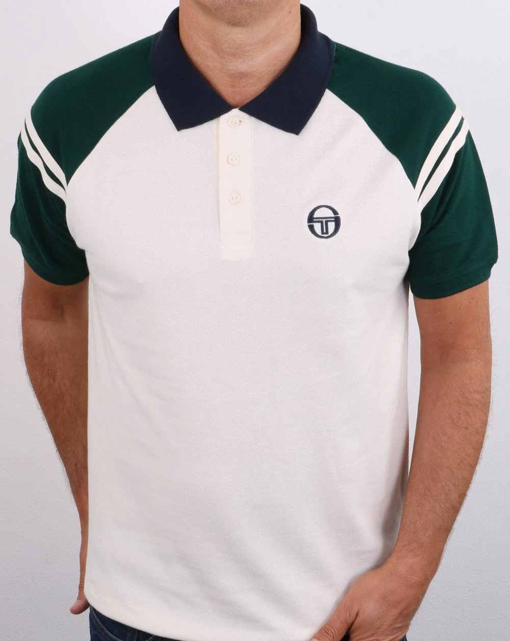Sergio Tacchini Sonny Polo Shirt Cream/Dark Green - Image 2