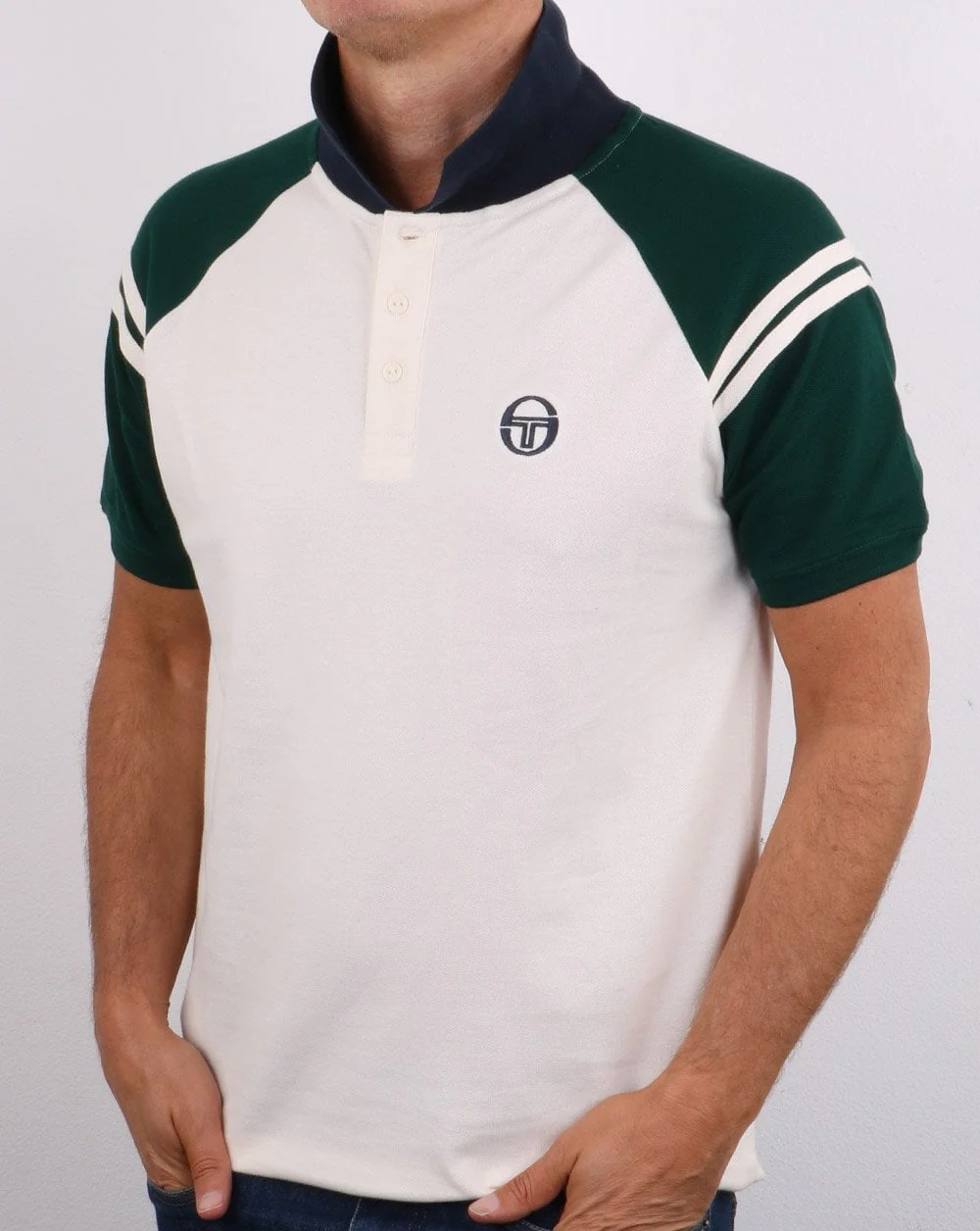 Sergio Tacchini Sonny Polo Shirt Cream/Dark Green - Image 3