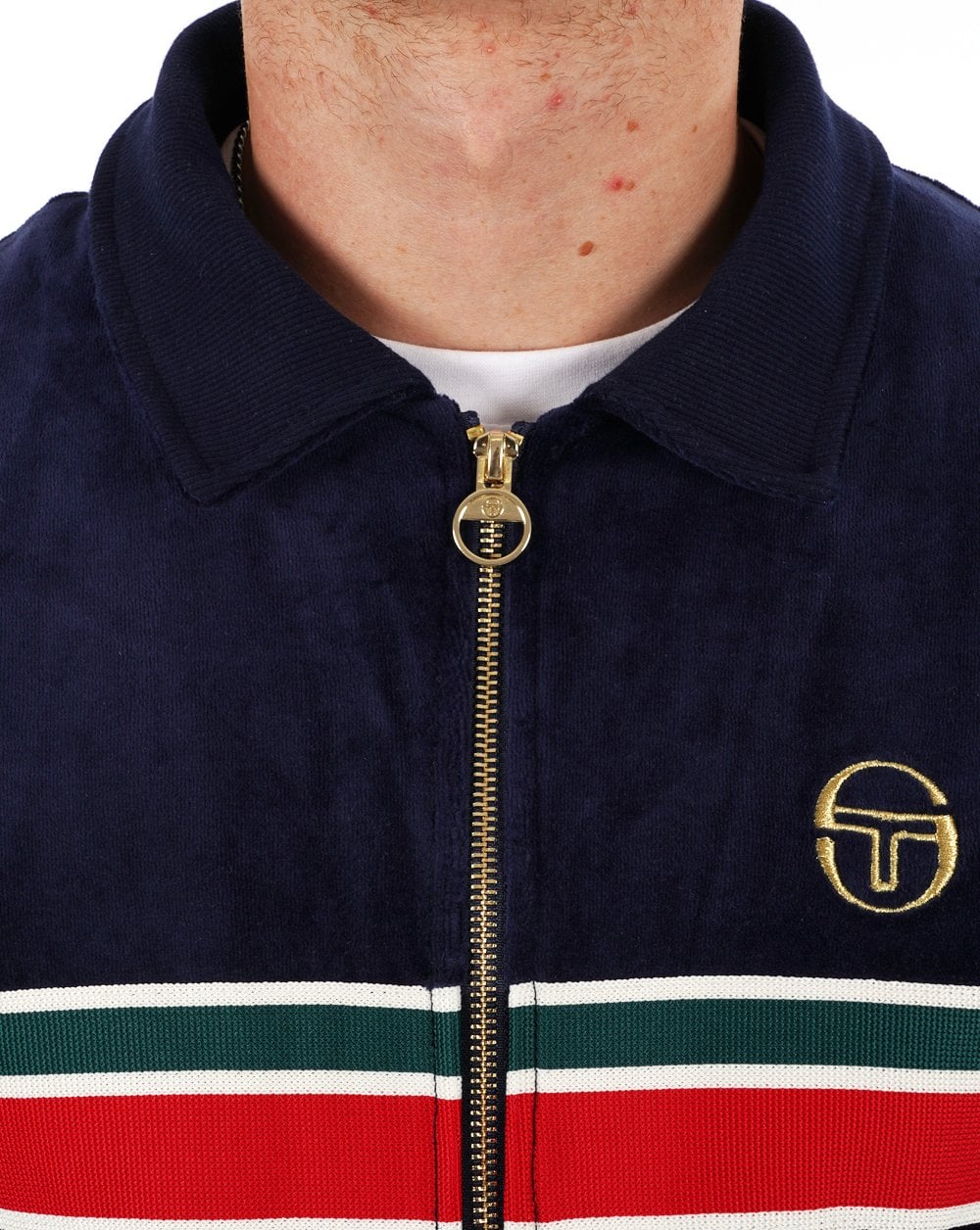 Sergio Tacchini Striped 70s Velour Track Top Navy - Image 2