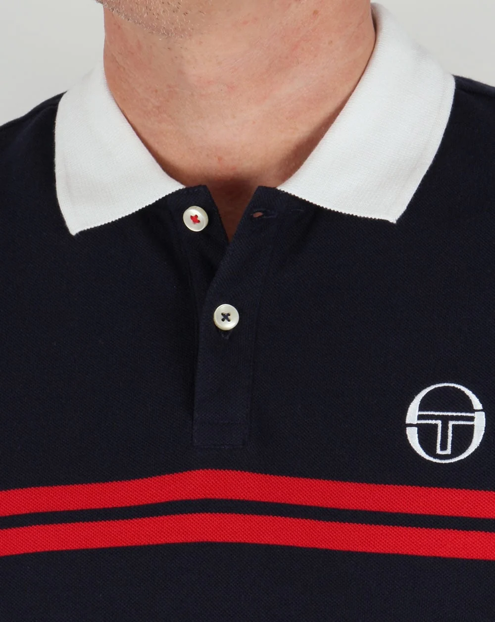 Sergio Tacchini Super Mac Polo Shirt Navy/White/Red - Image 2